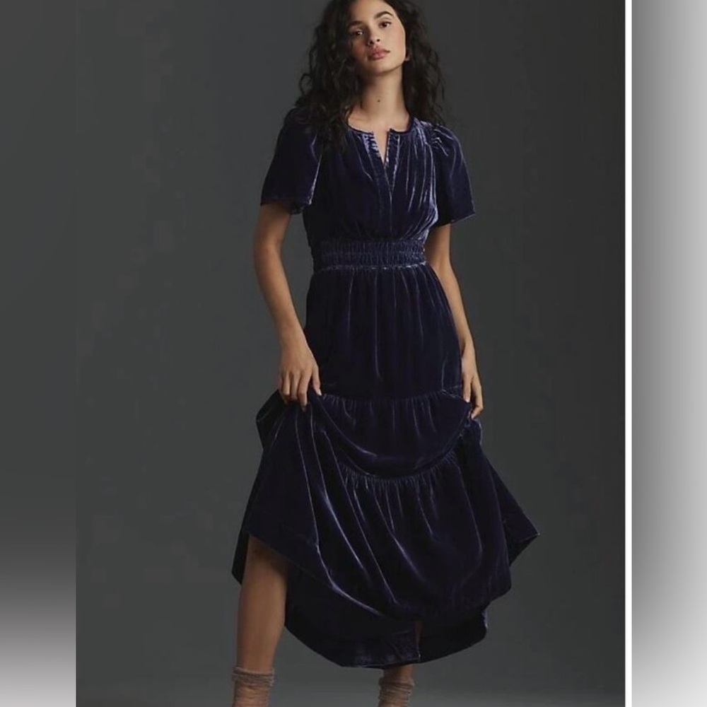 Anthropologie Somerset Velvet Maxi Dress Midnight Blue Size Small